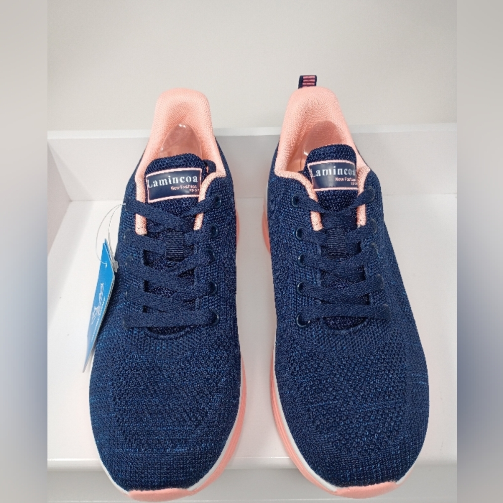Women's Navy and Pink Sneakers - Picture 8 of 12